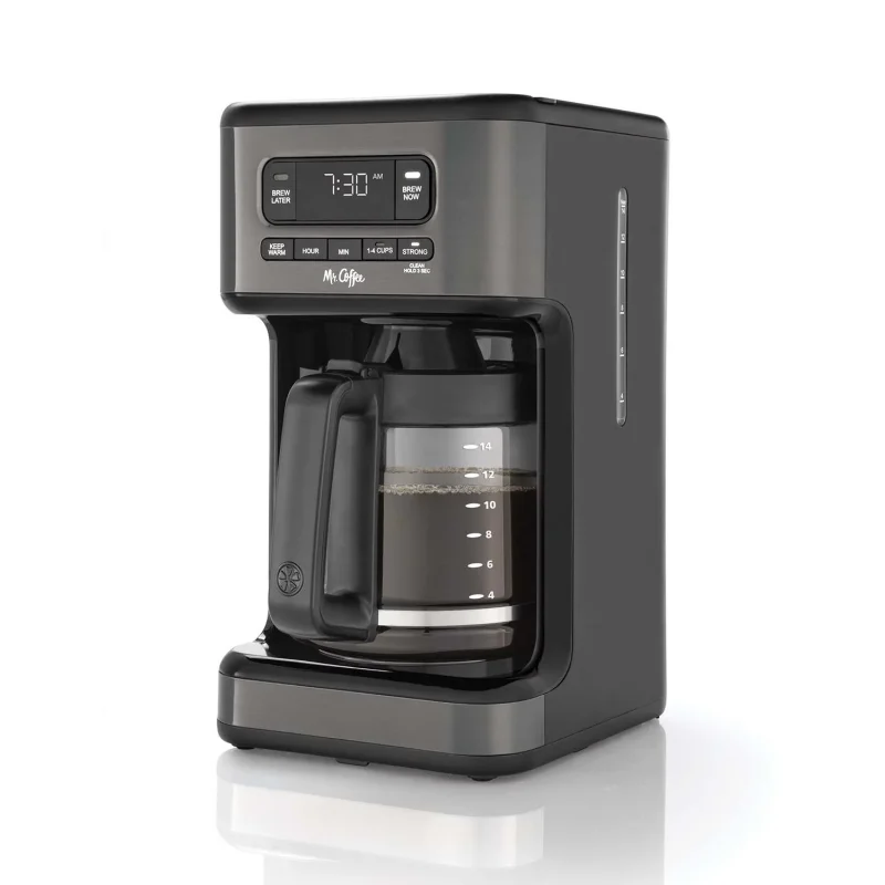 14-Cup Dark Stainless Programmable Coffee Maker Extra-Large Capacity Coffee Maker Cappuccino Coffee Machine Houseold