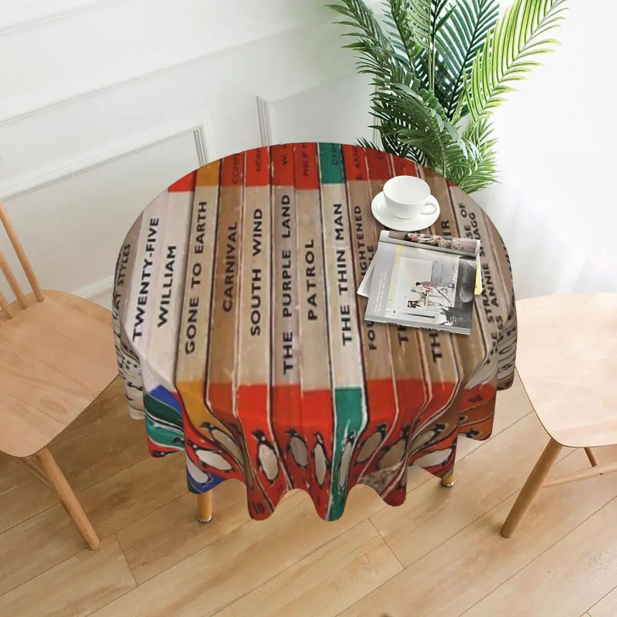 

Book Spines Tablecloth 60in Round 152cm Wrinkle Resistant Protecting Table Great Gift