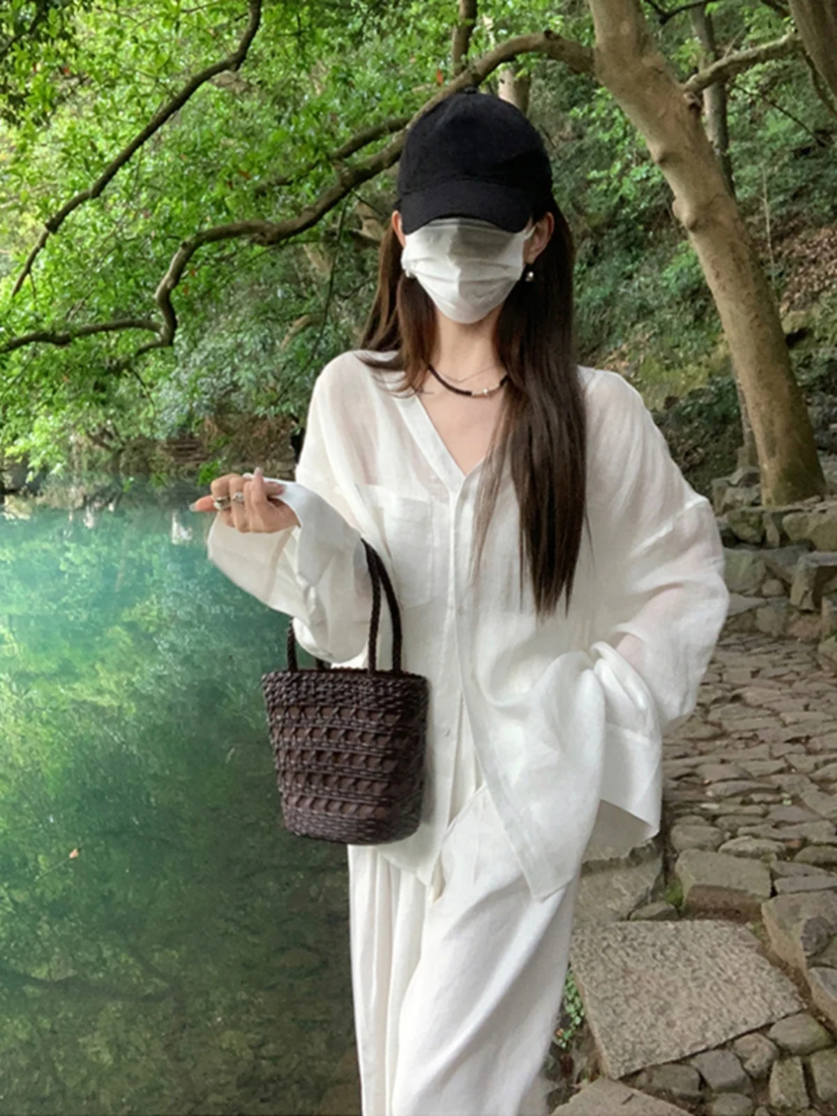 Комплект женских белых льняных рубашек свободная летняя одежда для защиты от