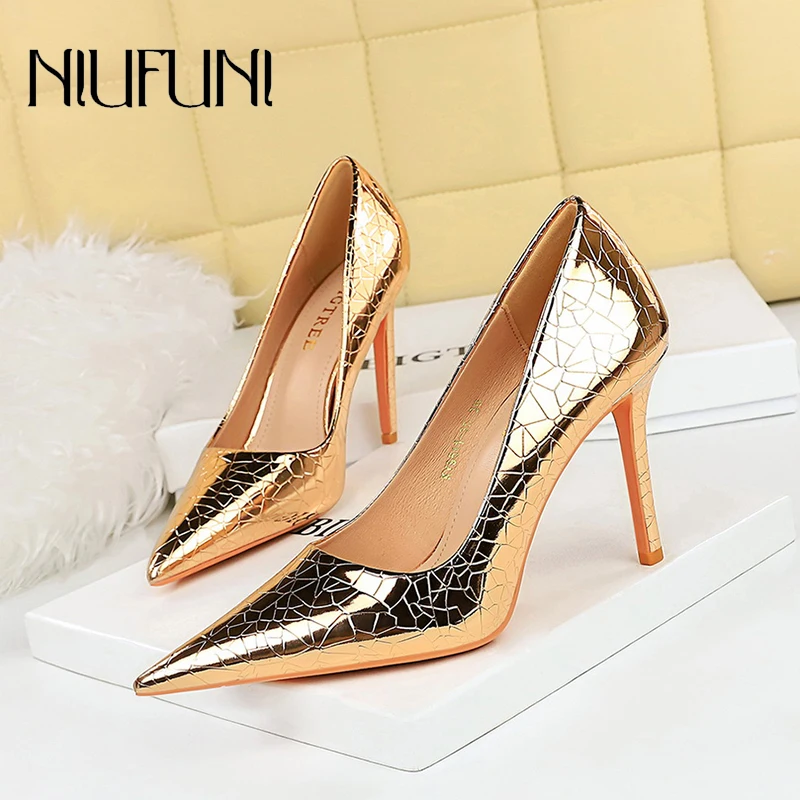 

Pointed Stone Pattern Stiletto Woman Shoes High Heels Solid Color Slip On Women's Pumps Summer Elegant Dress Party Shoes Big 43