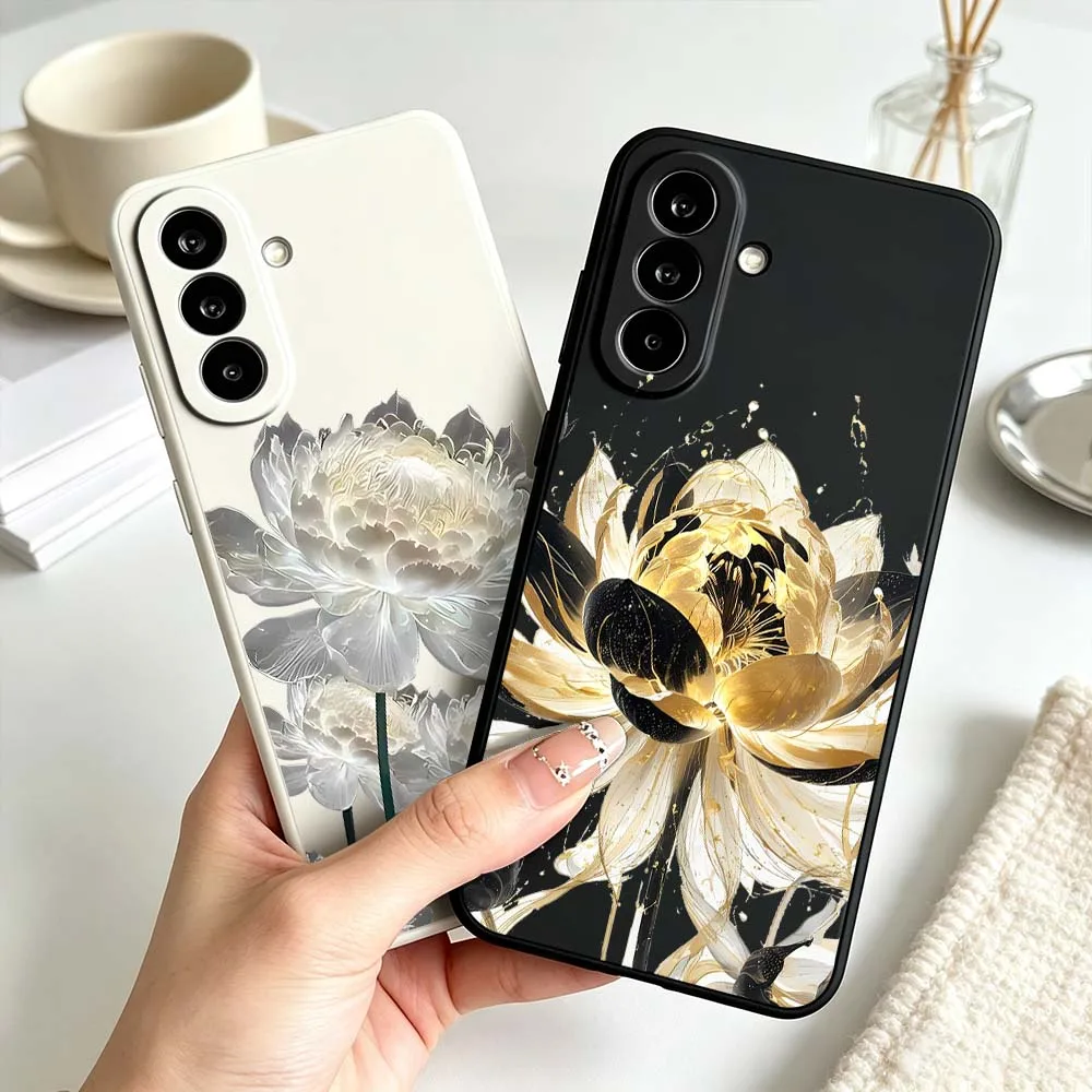 Фото Чехол для телефона с золотым узором в виде лотоса для Samsung Galaxy A71 A56 A55 A54 A53 A51 A17 A16 A07 A06, мягкий силиконовый чехол из жидкого силикона №2