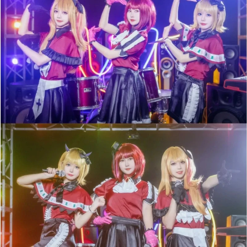Фото Костюм для косплея Euro 7 Cos B-Komachi Idol Trio OSHI NO KO Ruby Kana MEM-cho, сценическое платье, полный комплект, красный, зеленый, желтый, для женщин 【【【2】】】】 №4