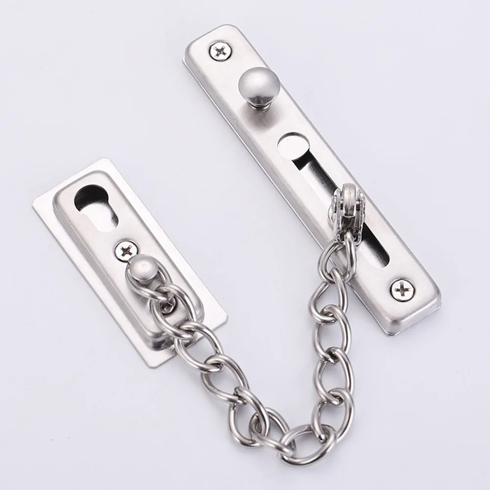 

Door Chain Lock Stainless Steel Security Chain Guard Spring Anti Theft Press Heavy Duty Polished Latch Screw Guard Accessories