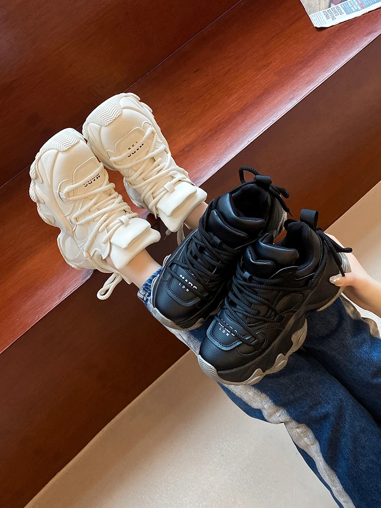 

Женские кроссовки на танкетке, Повседневные высокие кроссовки из искусственного хлопка, на толстой подошве, Осень-зима 2023