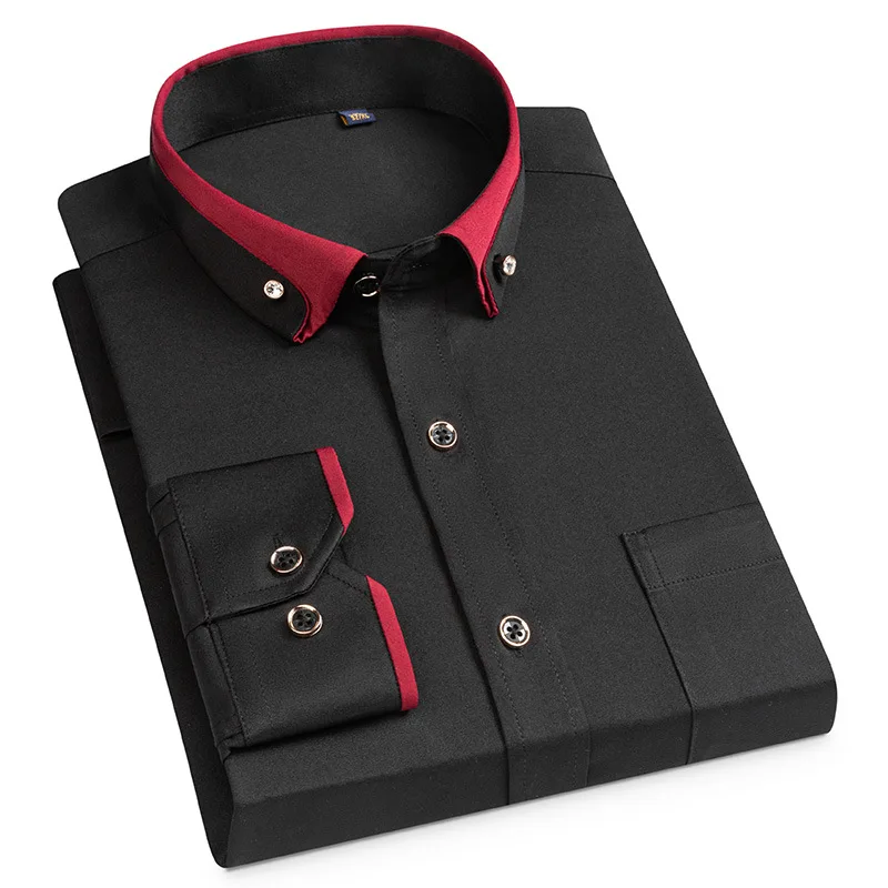 2022 new large size drill buckle elastic anti-wrinkle long-sleeved men's business casual four seasons shirt |
