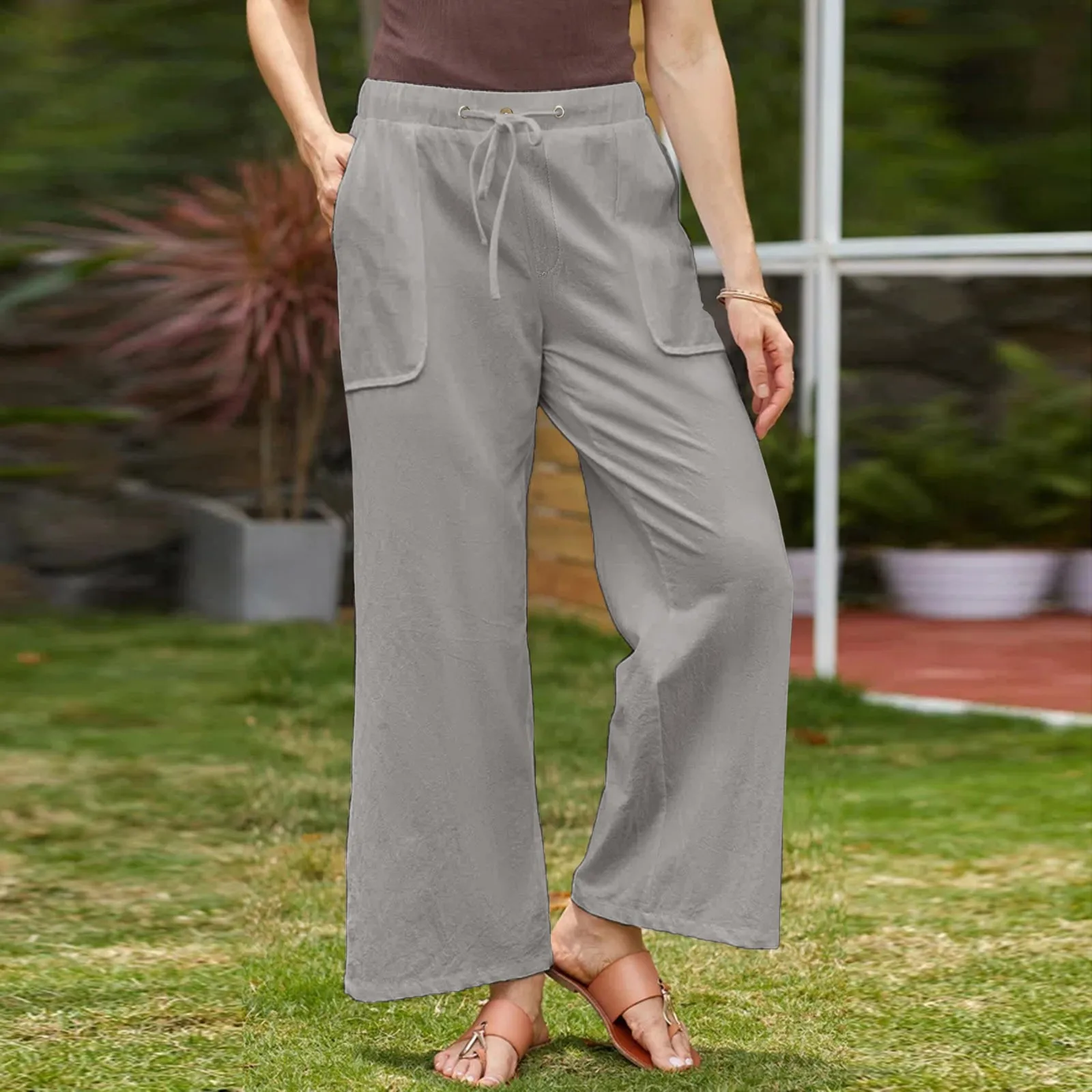 

Брюки-султанки женские из 2023 хлопка и льна, однотонные брюки-султанки в стиле ретро, Мягкие штаны с эластичным поясом, весна-лето