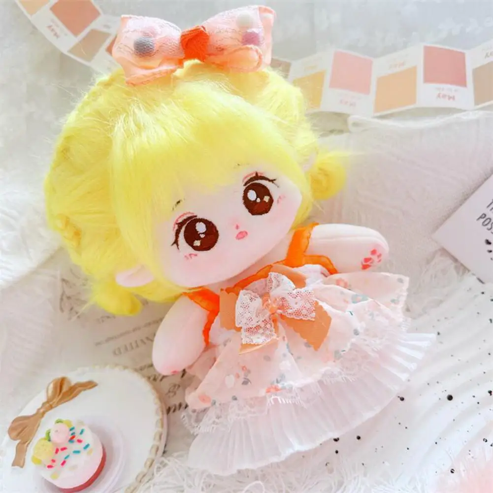 

Customizable Hairstyles Doll Adorable 20cm Anime Girl Doll Plushies with Fluffy Yellow Hair Big Eyes Unfinished Cotton for Kids