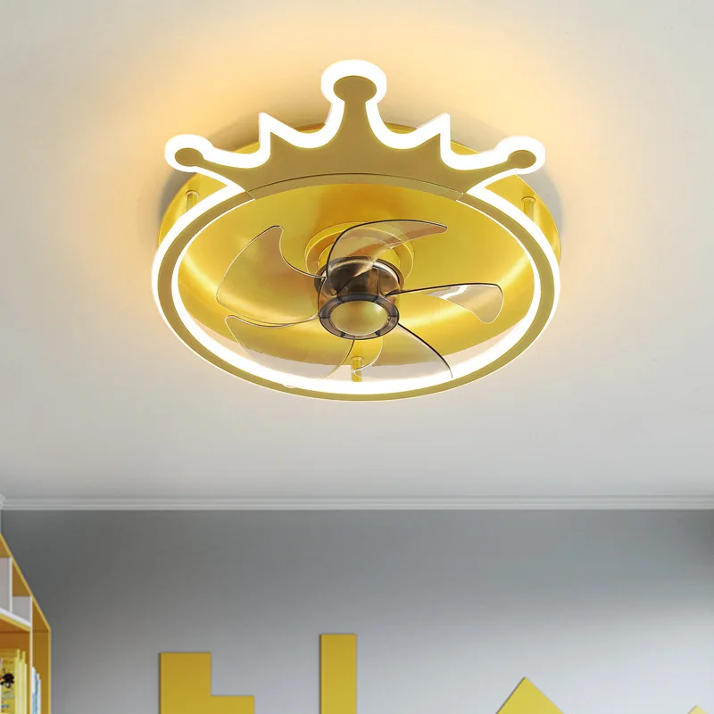 

Modern Simple Led Crown Ceiling Fan Lamp Children's Room Bedroom Chandelier With Electric Fan Home Indoor Decoration Chandeliers