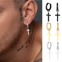 stainless steel earring with cross charm for guys mens jewelry
