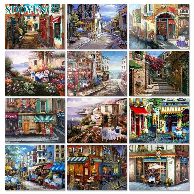 

SDOYUNO 60x75cm Painting By Numbers City Landscape For Adults DIY Frame Coloring By Numbers Street House On Canvas Home Decor