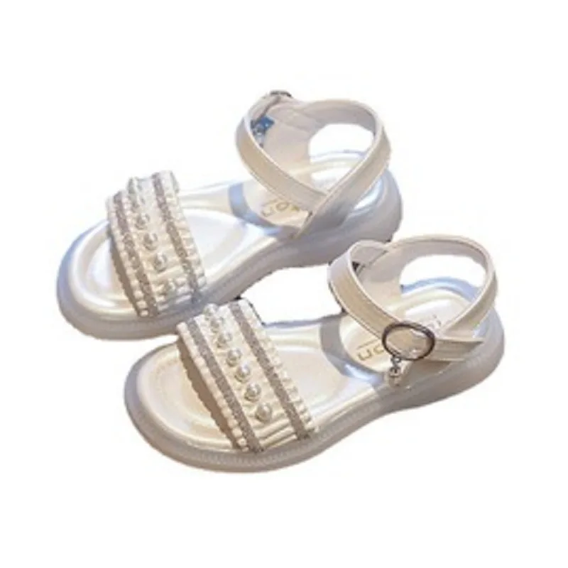 

Girls Sandals Summer Fashion Kids Open Toe Rhinestone Pearls Shine Sweet Princess Sandals for Party Wedding