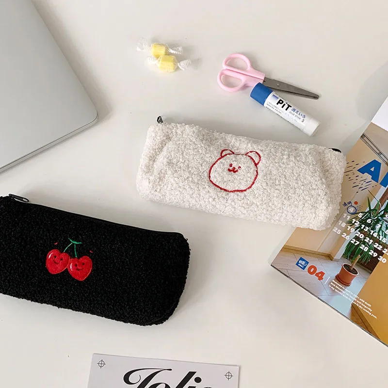 Сумка-карандаш с вышивкой вишни плюшевый пенал сумка для канцелярских