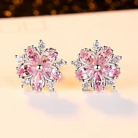 micro inlaid crystal sweet temperament small flower ladies earrings clubic zircon pink flower shaped jewelry