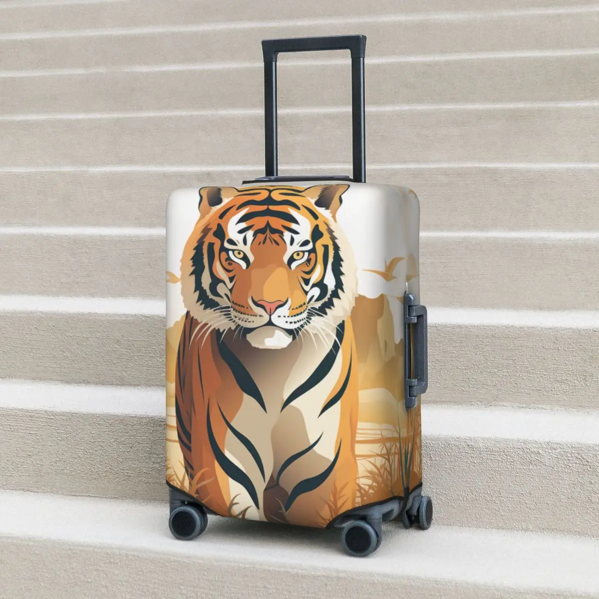 

Tiger Suitcase Cover Flight Vector Flat Animals Illustration style Useful Luggage Case Cruise Trip Protector