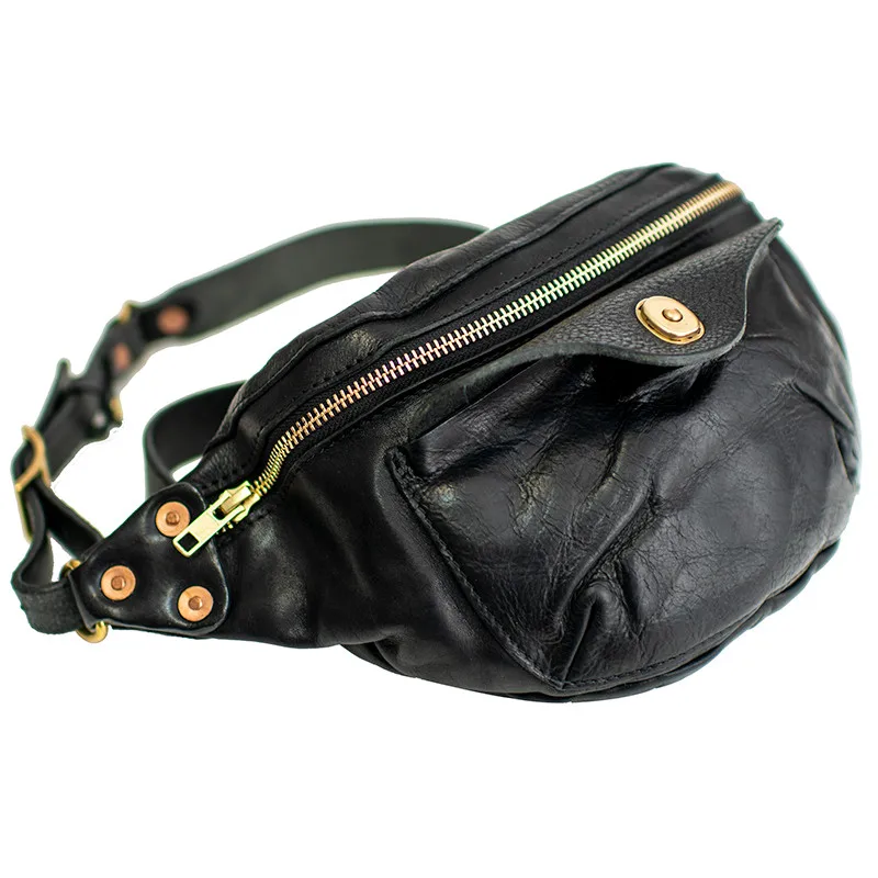 Fashion luxury genuine  leather men's small chest bag fashion high-quality natural real cowhide sport motorcycle crossbody bag