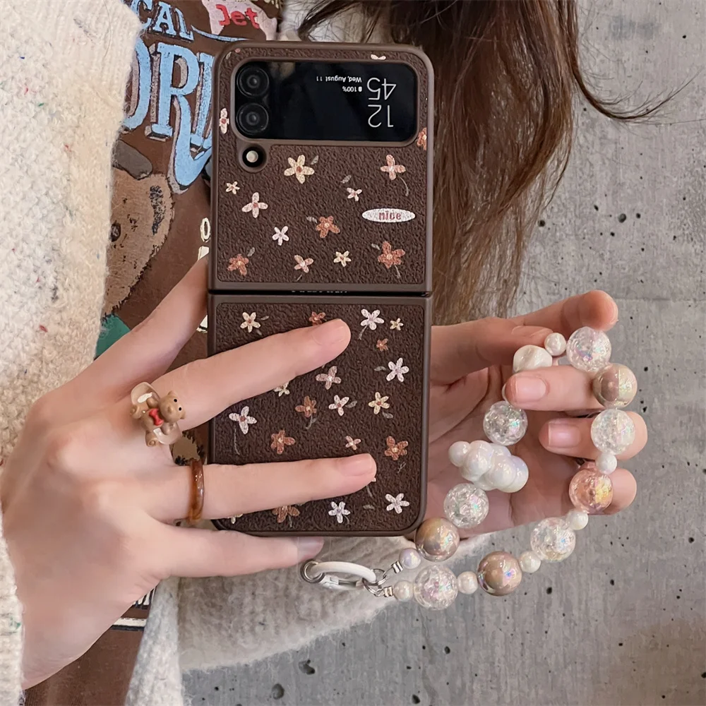 Роскошный чехол для телефона с жемчужным браслетом и цепочкой милыми цветами