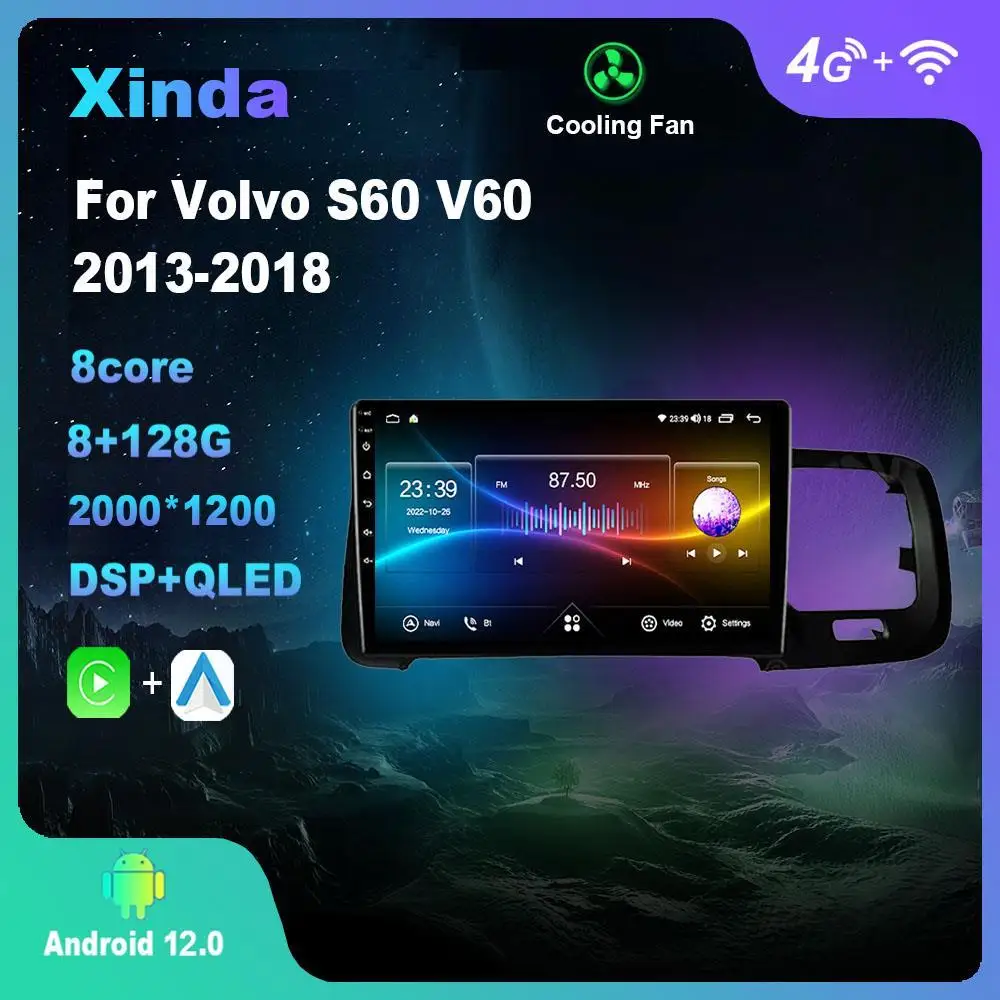 

Android 12.0 For Volvo S60 V60 2013-2018 Multimedia Player Auto Radio GPS Carplay 4G WiFi DSP Bluetooth