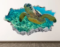 wild turtle wall decal deep ocean animal 3d smashed wall art sticker kids room decor vinyl home poster custom gift kd685