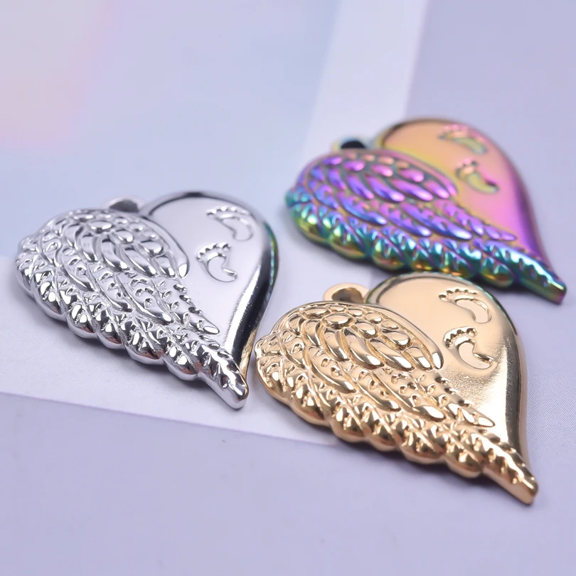 

Vintage Heart Wing Cute Footprint Stainless Steel Anti-oxidation Pendant Jewelry Making Necklace for Women Craft Findings Charms