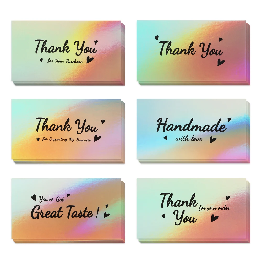 

Holographic Silver Retail Store Appreciate Customer Business Greeting Cards Thanks Notes "Thank You For Your Order"