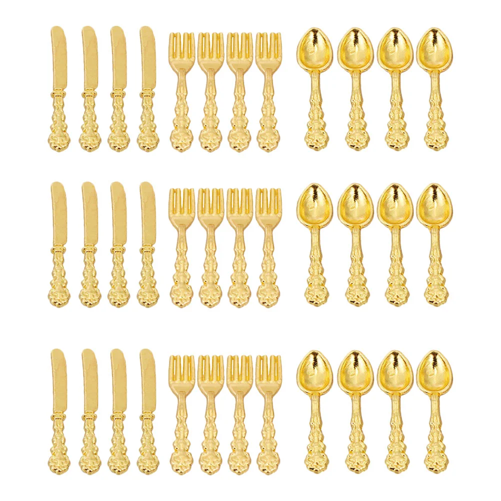 

Tableware Miniature Model Mini Cutlery Kitchen Accessories Miniatures Plates Spoons Forksfurniture Toy Alloy Setdinnerware