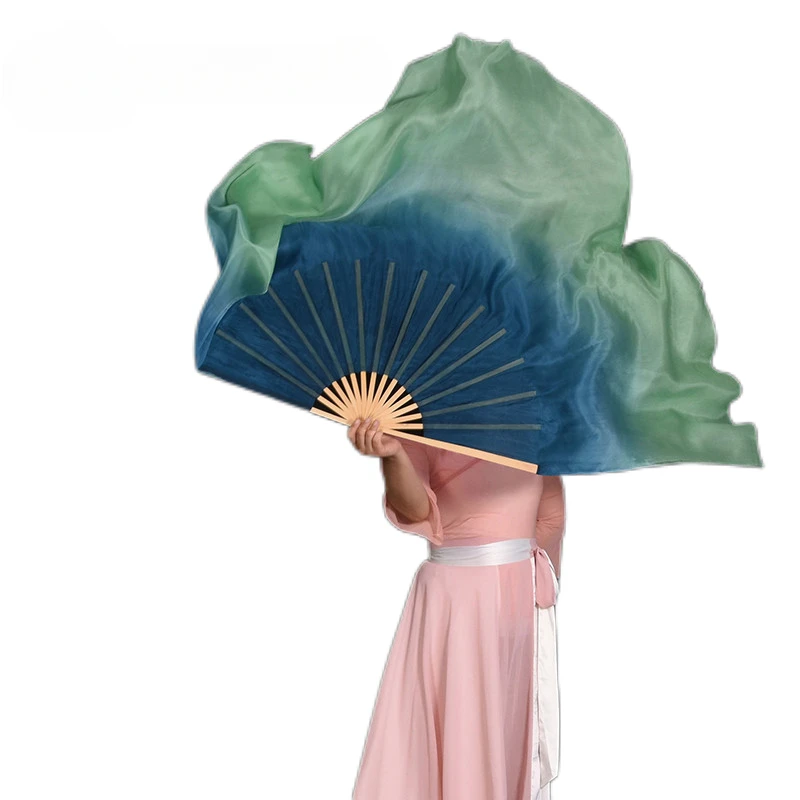 

Двусторонняя сверхдлинная фата из натурального шелка, пар, реквизит для выступлений и выступлений Bellydance, цветочный Китайский народный танцевальный бамбуковый веер Янко, 85 см