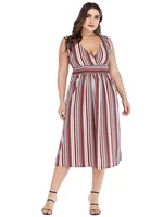 2022 plus size women clothing v neck dress stripe for sleeveless casual fashion summer sexy street dresses