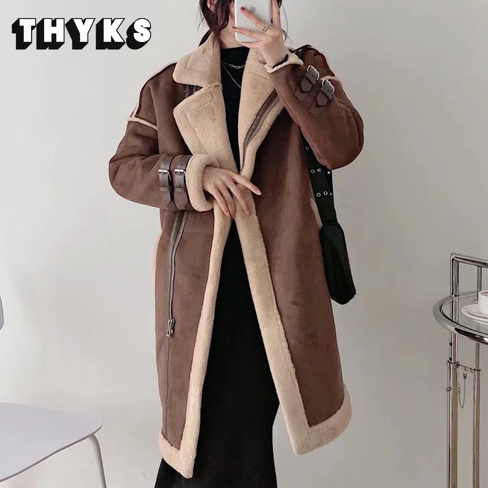 Women's Suede Coat Fashion Thickening Warm Zipper Long Windbreaker Jacket Imitation Sheepskin 2022 Autumn and Winter Cashmere