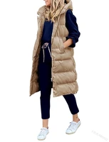 winter coats women loose casual fashion single breasted warm vest long hooded sleeveless jackets solid cotton padded waistcoat