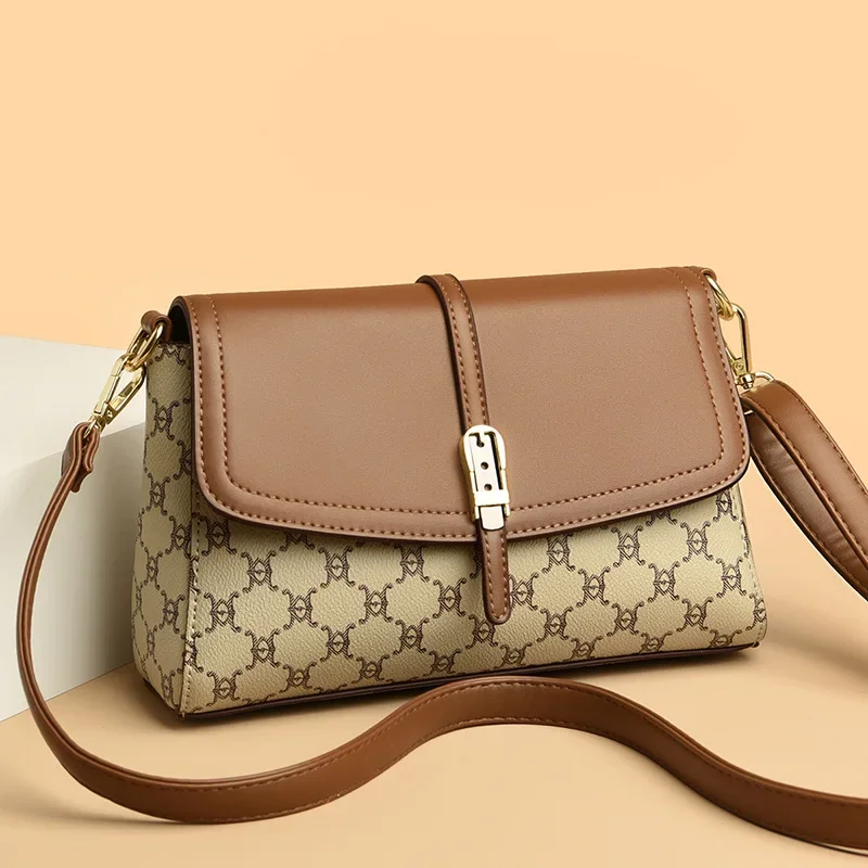 

Brand women's handbag leather new shoulder bag Fashion large capacity leather small square shoulder bag small square bag