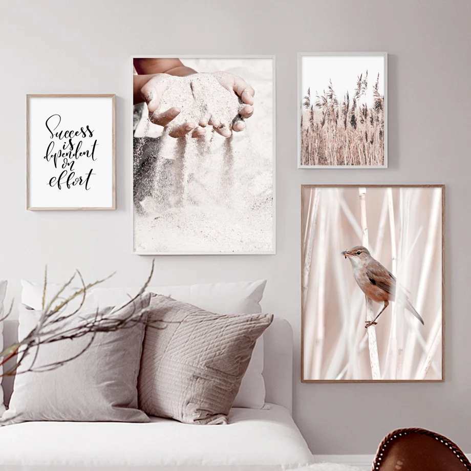 Рисунки на песке руками Цветочный рисунок на основе одуванчика, птицы на тростнике, картинки на стену на холсте Nordic для декорирования гостиной в доме.