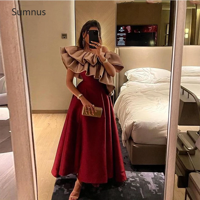 

Sumnus Burgundy Saudi Arabia Prom Dresses 2022 Dubai Pleat Stain Long Robes De Soirée Evening Dresses Formal Occasion