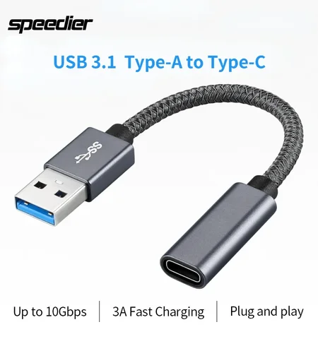 Кабель-переходник USB 3.0 A «папа» на «мама» типа C, 10 см, черный плетеный удлинительный кабель, 10 Гбит/с
