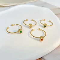 2022 tarnish free triangle emerald red teardrop open rings for women green stone adjustable ring waterproof jewelry
