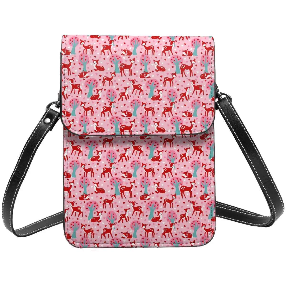 

Pink Deer Print Shoulder Bag Valentines Day Aesthetic Leather Travel Mobile Phone Bag Student Bulk Bags