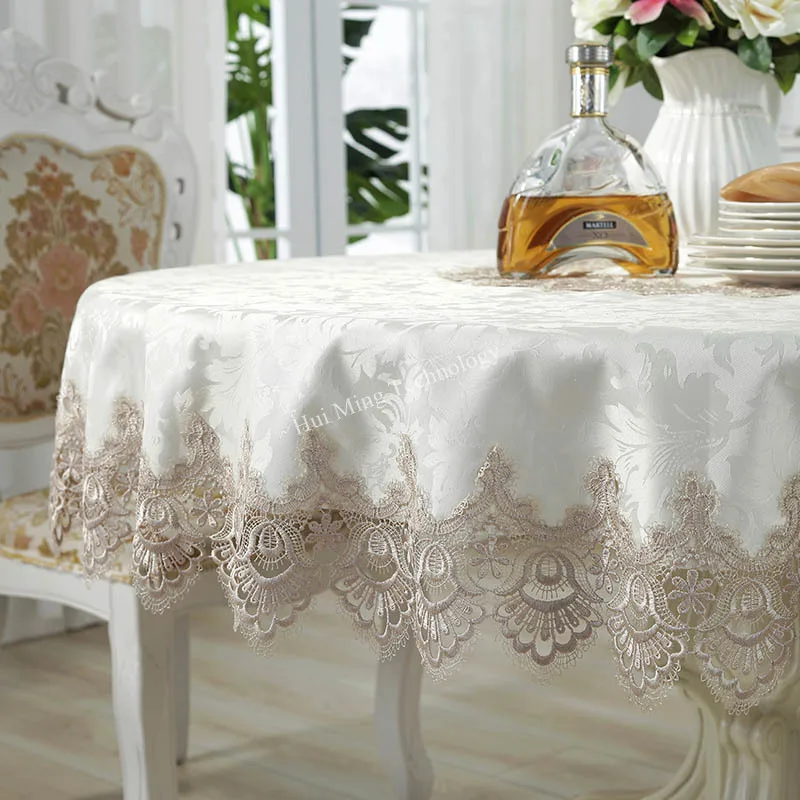 

Tablecloth Round Brown Large European TableCloths Fabric Circle Lace Table Cover Jacquard Household Restaurant Tv Dust Cover