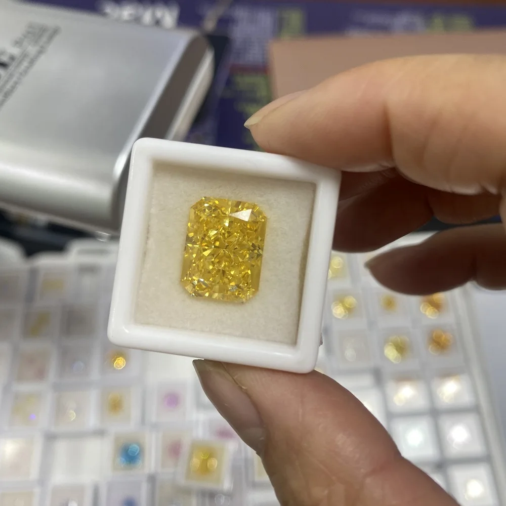Pirmiana Hand Made Simulant Diamond Yellow Radiant Ice Cut Cubic Zircona Loose Gemstone for Jewelry Making