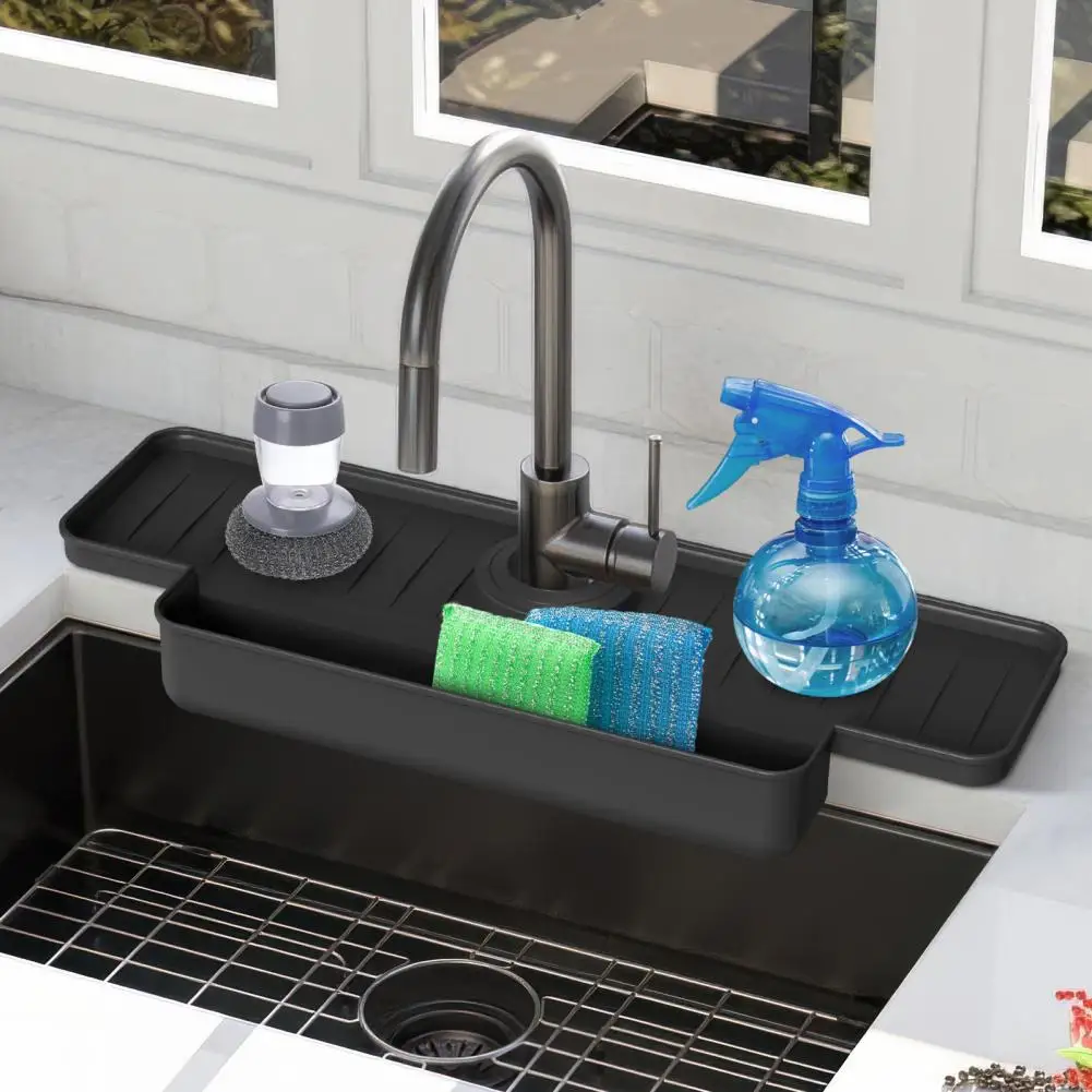 

Sink Accessory Foldable Stain Resistant Faucet Splash Guard Thickened Leakproof Kitchen Sink Water Catcher Tray with Sponge