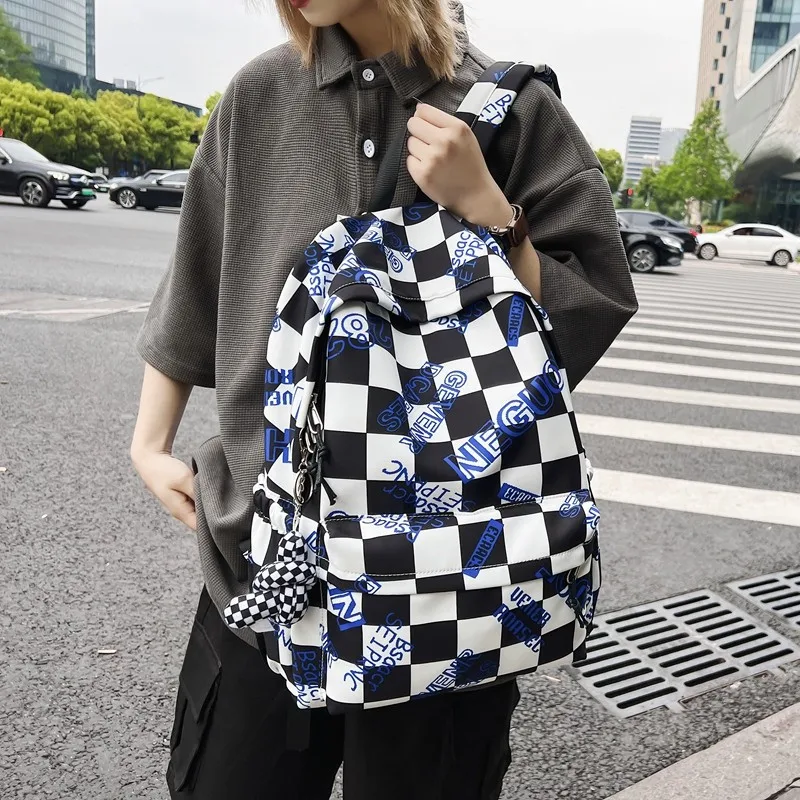 Nylon Waterproof Women Backpack Geometric Print School Bag For Girls Leisure Travel Backpacks Student Large Capacity Bookbags