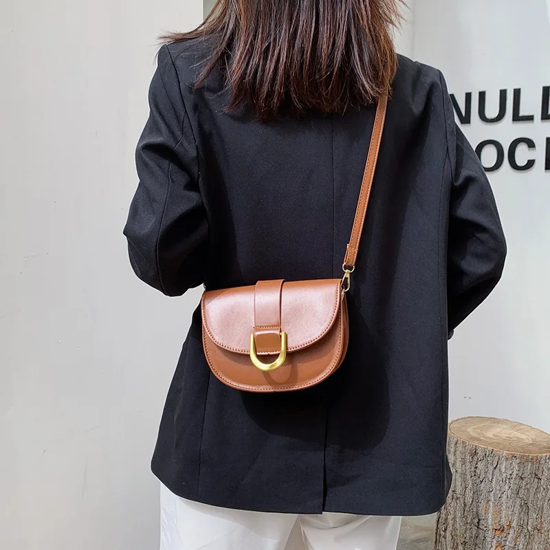 

Retro Solid Color PU Leather Women Fashion Exquisite Shopping Bag Handbags Shoulder Crossbody Bags Vintage Women Saddle Bag