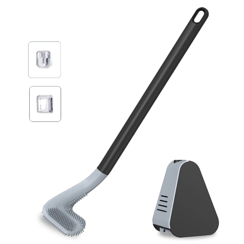 

Long Handle Toilet Brush and Holder Set for Bathroom Clean with Self-opening and Leak-proof Base Nail-free Installation