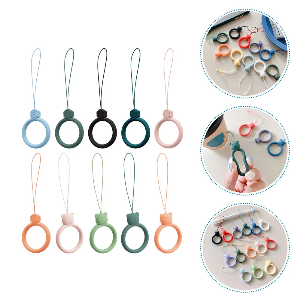 

10pcs Buckle Rings Keychain String Rings Cell Finger Rings Mobile Lanyard Rubber Finger Lanyard