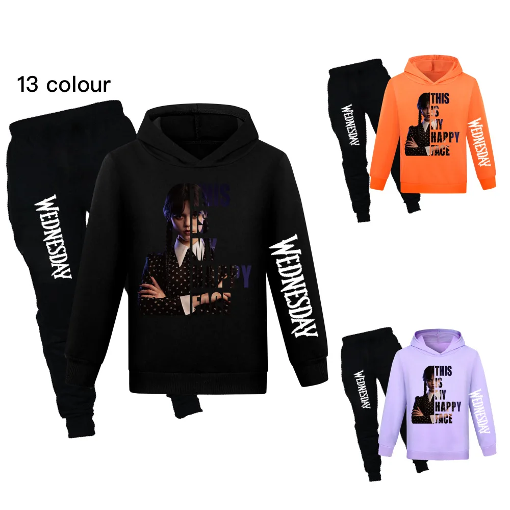 

Wednesday Addams Kids Hooded Clothes Trouster Set Cotton Toddler Girl Clothes 2 Piece Sets Boys Hoodies Sweatshirt Baby Outfits