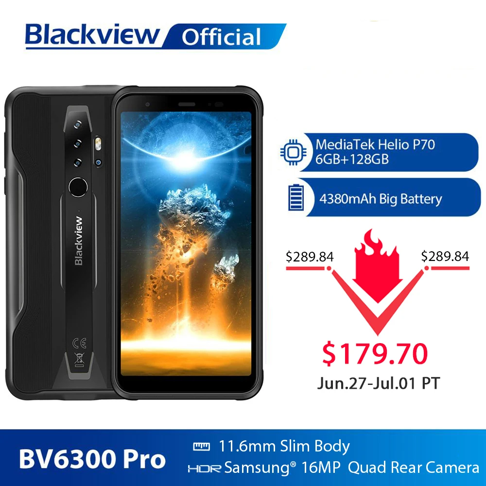 BLACKVIEW BV6300 Pro Helio P70 6GB+128GB Smartphone 4380mAh Android 10 Mobile Phone Quad Camere NFC IP68 Waterproof Rugged Phone