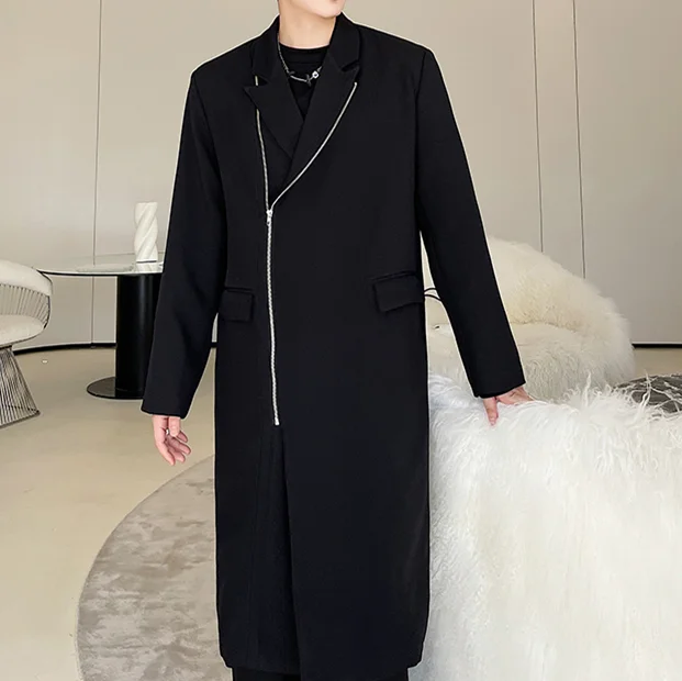 

SuperAen Korean Design Zipper Decoration Casual Loose Long Trench Coat Korean Oversize Long Coat for Women