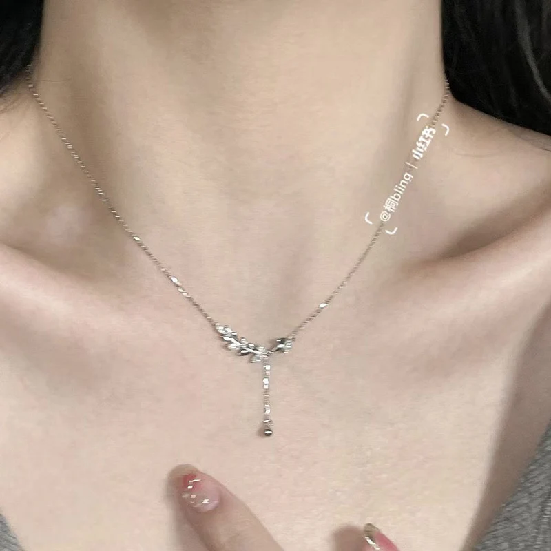 

925 Sterling Silver Wheat Ear Women Necklace Pendant Clavicle Chain Ladies Chic Wedding Birthday Jewelry Accessories Sweet Party