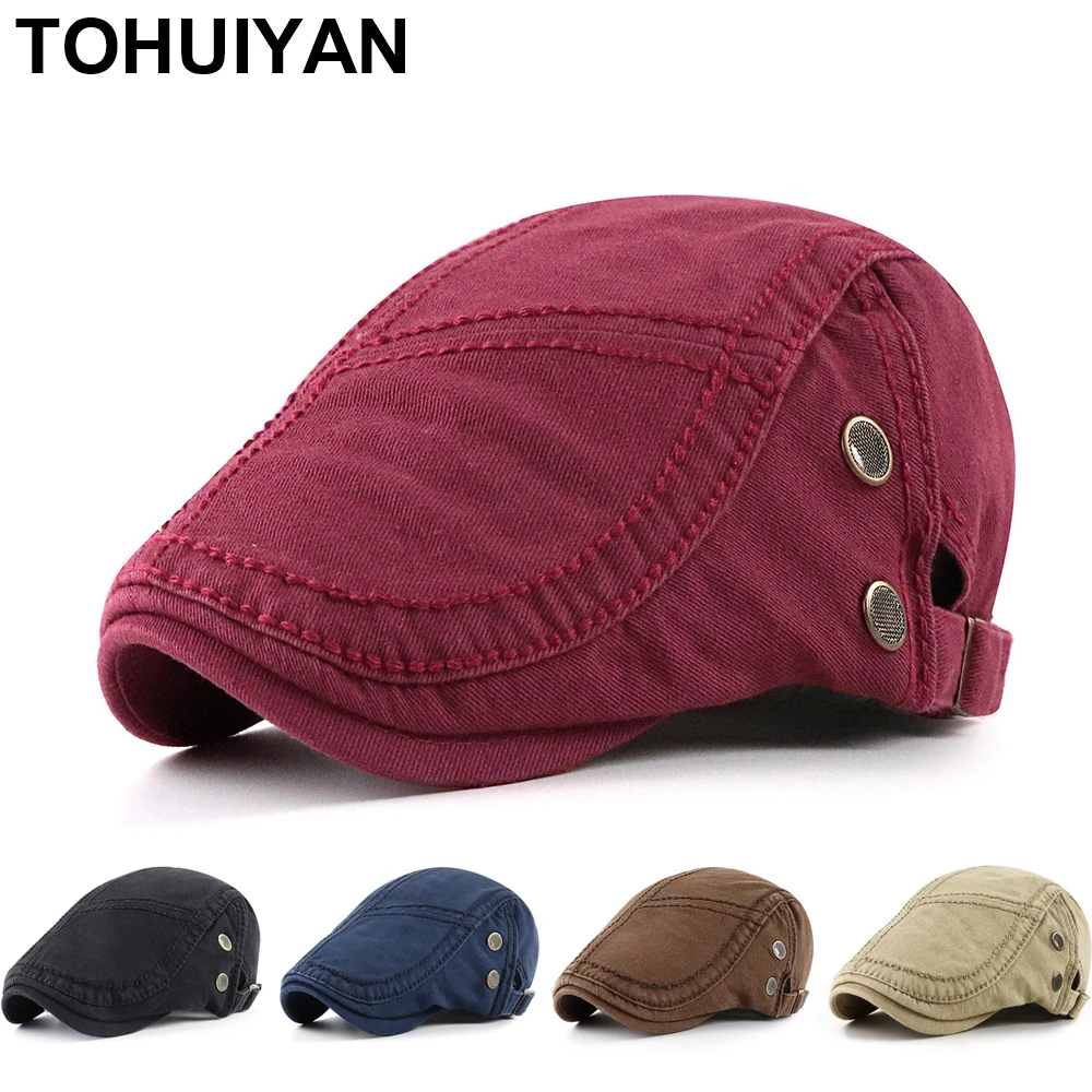 

Top Level Men's Berets Hats Casual Cotton Newsboy Caps Solid Gorras Hombre Flat Cap Duckbill Visor Boinas Cabbie Hat for Women