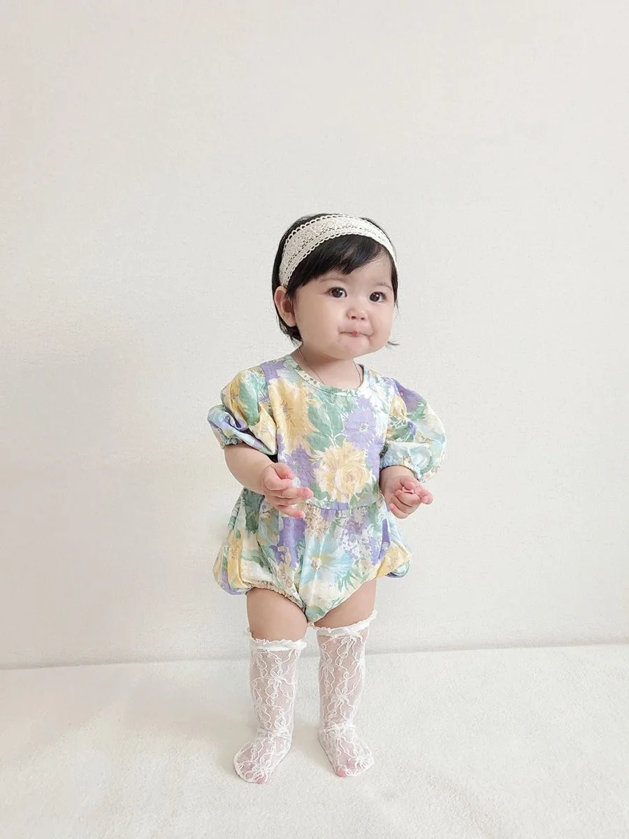 Fashion Flower Print Baby Girl Short Sleeve Bodysuit Cotton Princess Clothing 2022 Summer New Infant Jumpsuit Baby Girl Clothes