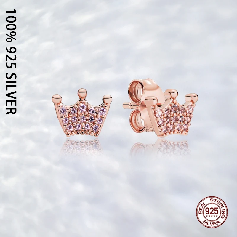 

Женские серьги-гвоздики из серебра 925 пробы, с розовой короной