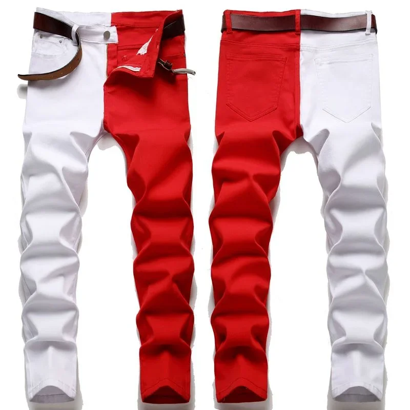 

Brand Red Black Stitching Men Jeans Autumn Winter New Slim Skinny Stretch Street Hip Hop Male Elastic Denim Pants 28-40